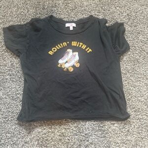 GB girls Black Short Sleeve Tee with Roller Skate Graphic